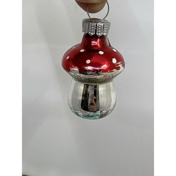 Vintage Mercury Glass Red Fairytale Style Mushroom Christmas Ornament - Picture 5 of 11